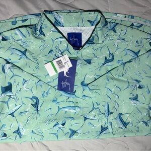 Guy Harvey Ocean-Themed Green and Blue Casual Shirt